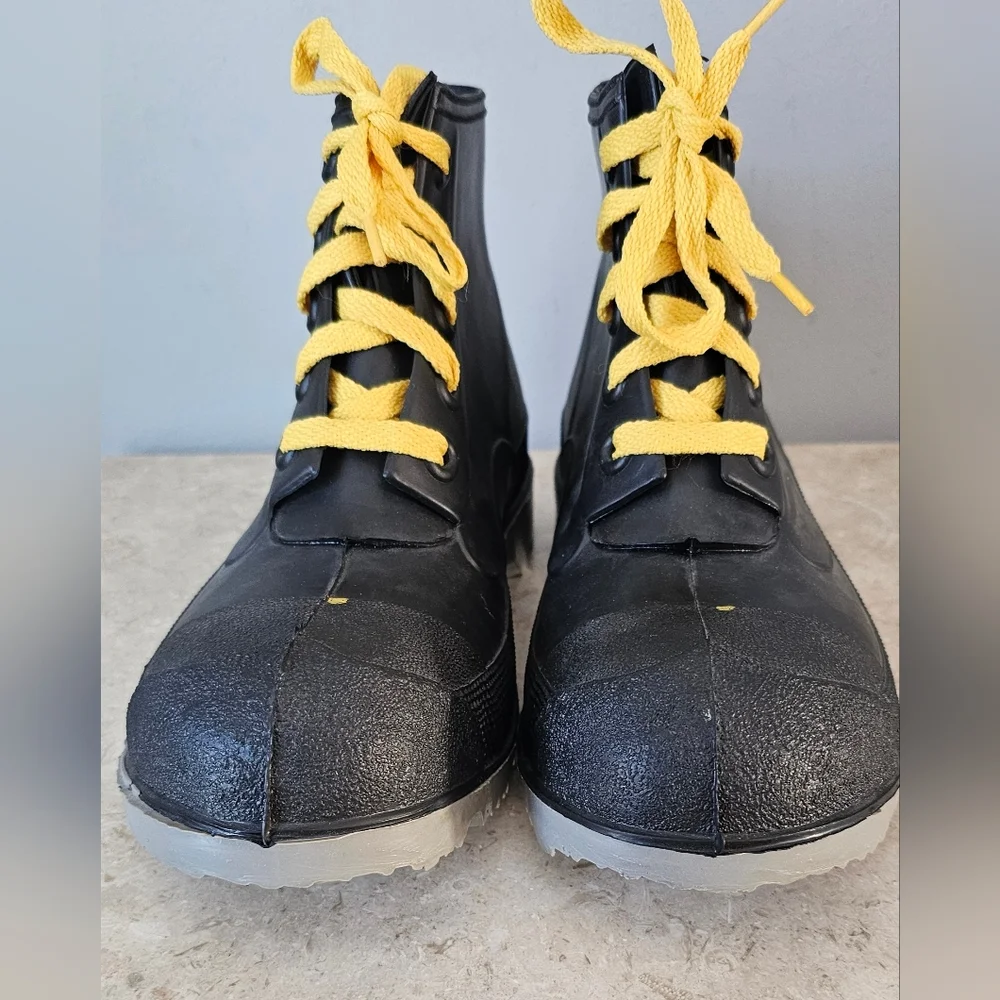Bata Steel Shank Rubber Boots Mens Size 7 Black Yellow ANSI Z41 PT99 Military